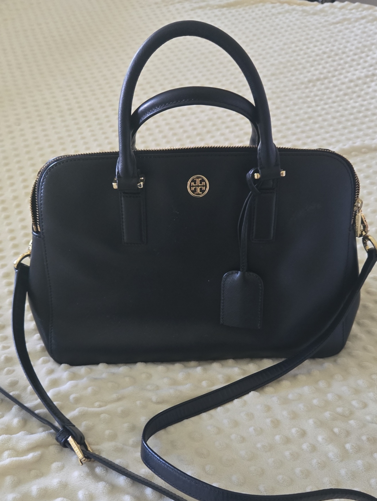Tory Burch Black Leather Satchel With Detachable Strap